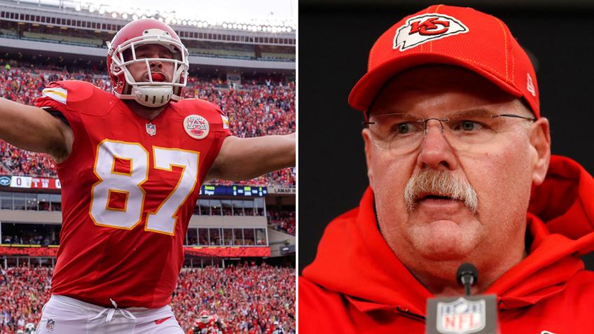 Travis Kelce Andy Reid Kneeling