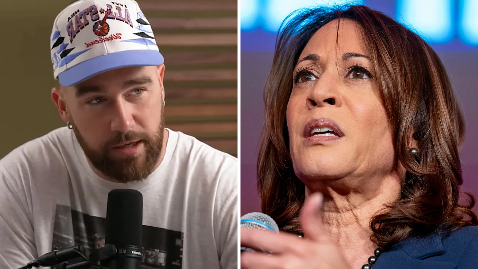 Travis Kelce and Kamala Harris